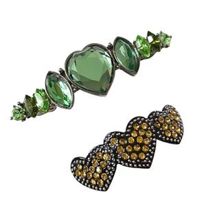 Heart Shaped Crystal & Glass Gemstone Barrette Duo